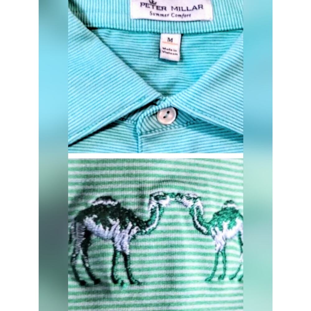 Peter Millar Summer Comfort Stripe Kissing Camels Embroidery NEW* Golf Shirt M